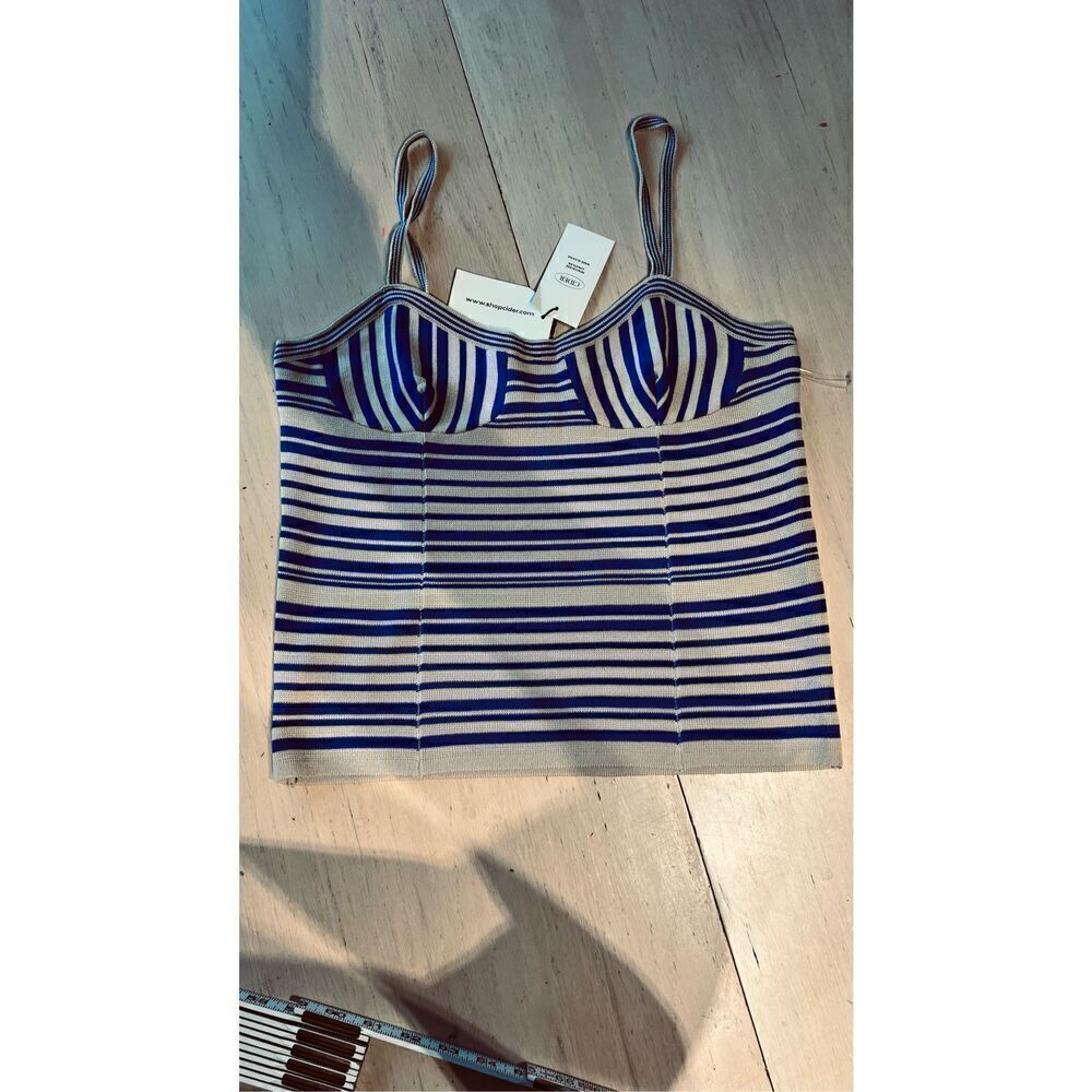 CIDER BLUE STRIPE CORSET TANK TOP WOMENS SZ L NEW - Picture 2 of 8